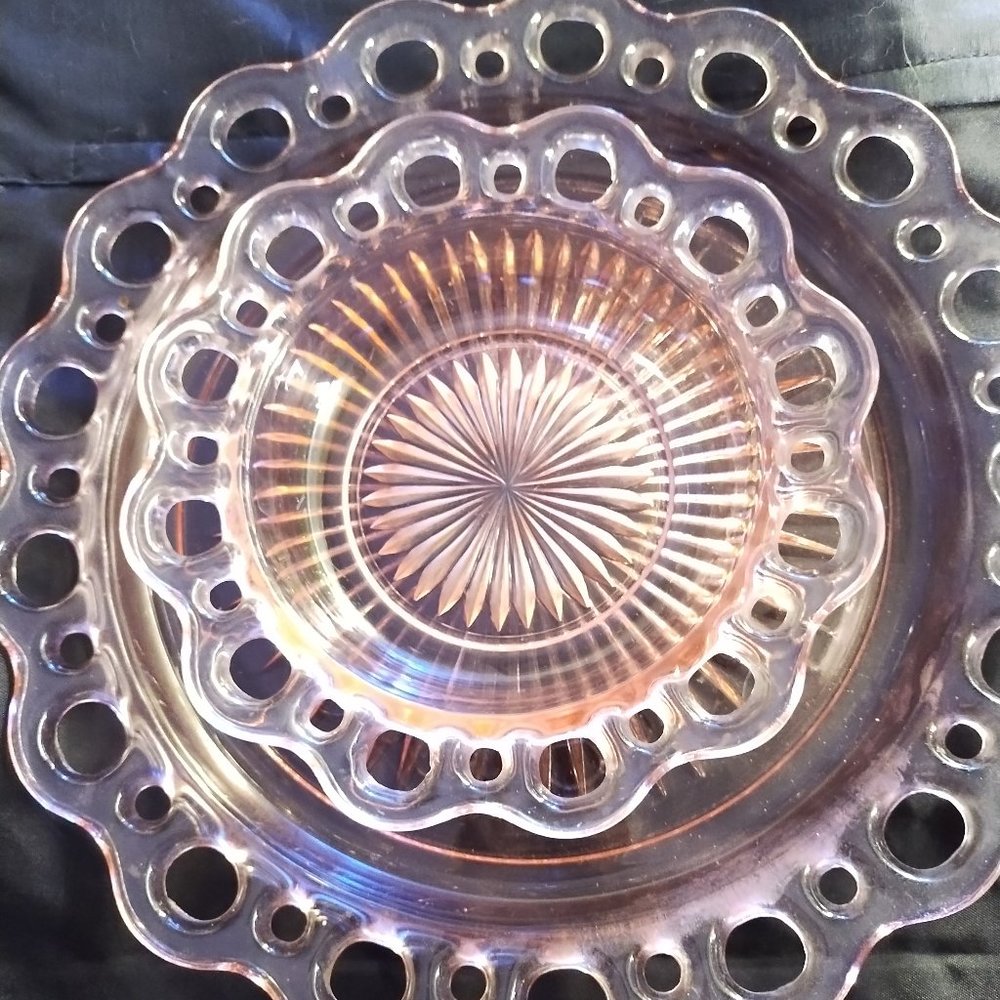 Gift idea ?  Pink glass platter and bowl (2 items)